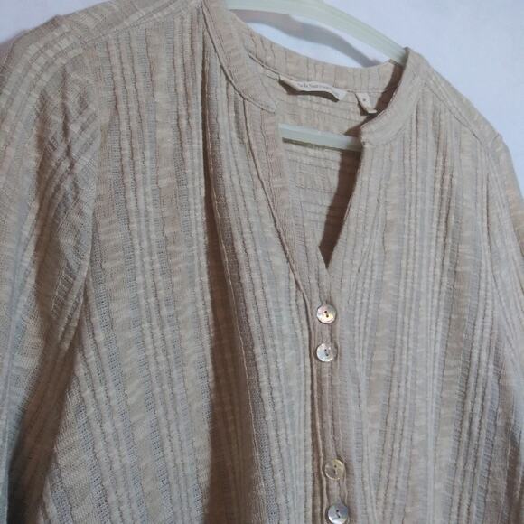 Soft Surroundings Oatmeal Knit Button-Up Tunic Top Stretchy Casual Coastal Sz M - Picture 3 of 8